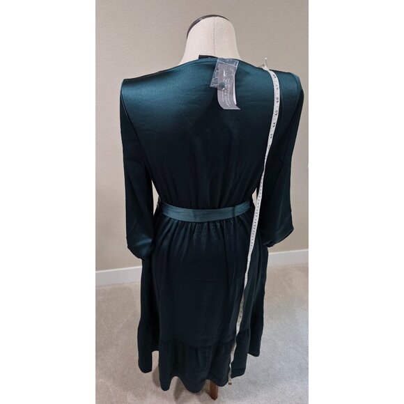 Lane Bryant Womens V-Neck Satin Dress With Tie Belt Dark Green Size 12 New With - Picture 13 of 14